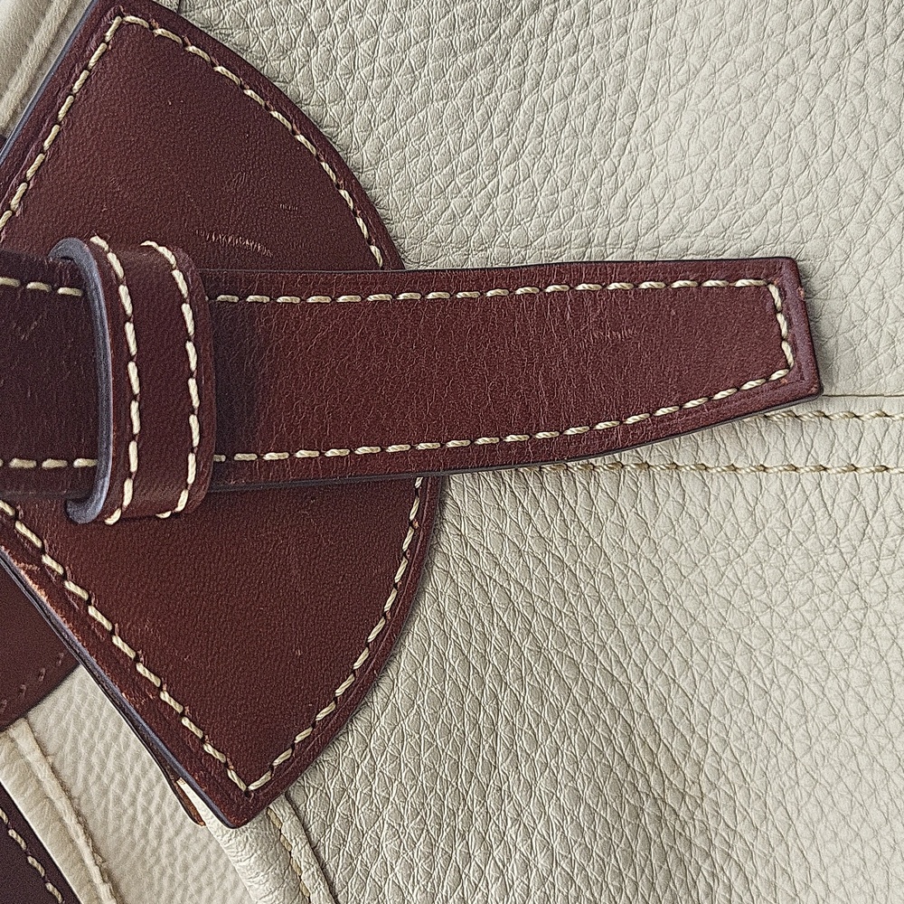 Dooney & Bourke Cream Leather Shoulder Tote with Brown Trim - Picture 2 of 12